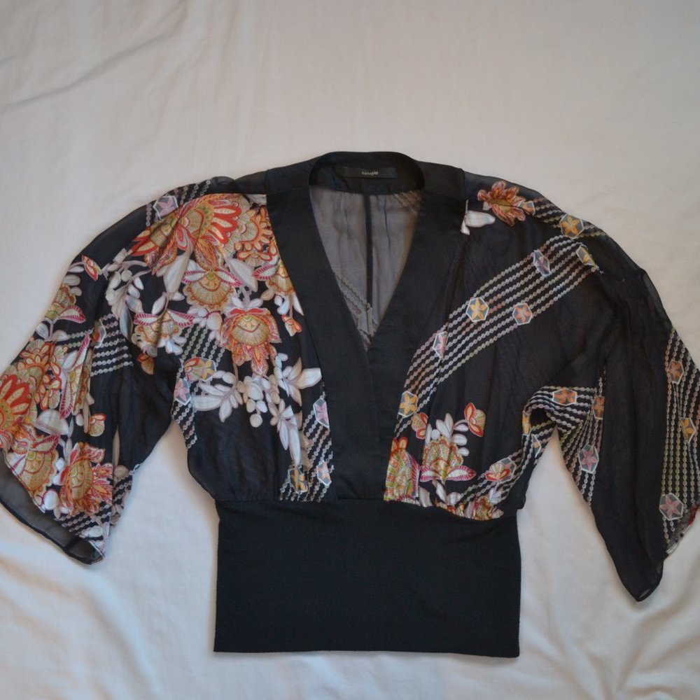 Single silk sheer printed top